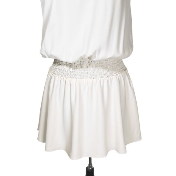 Amanda Uprichard Revolve Belle Kimmie Dress Ivory Keyhole Ruffle Smocked Mini S - Picture 7 of 9